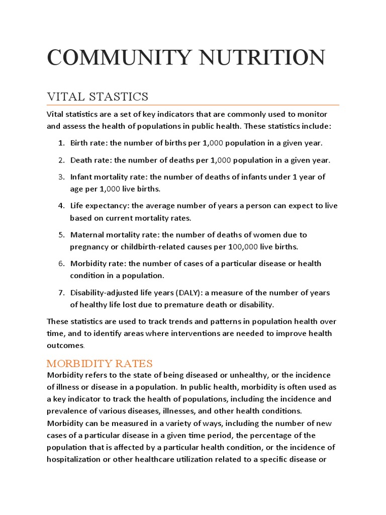 Community Nutrition and Vital Statistics | PDF | Self-Improvement