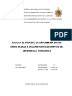 Aplicar El Proceso de Enfermería en Sus Cinco Etapas A Usuario Con Diagnóstico De: Enfermedad Hemolítica