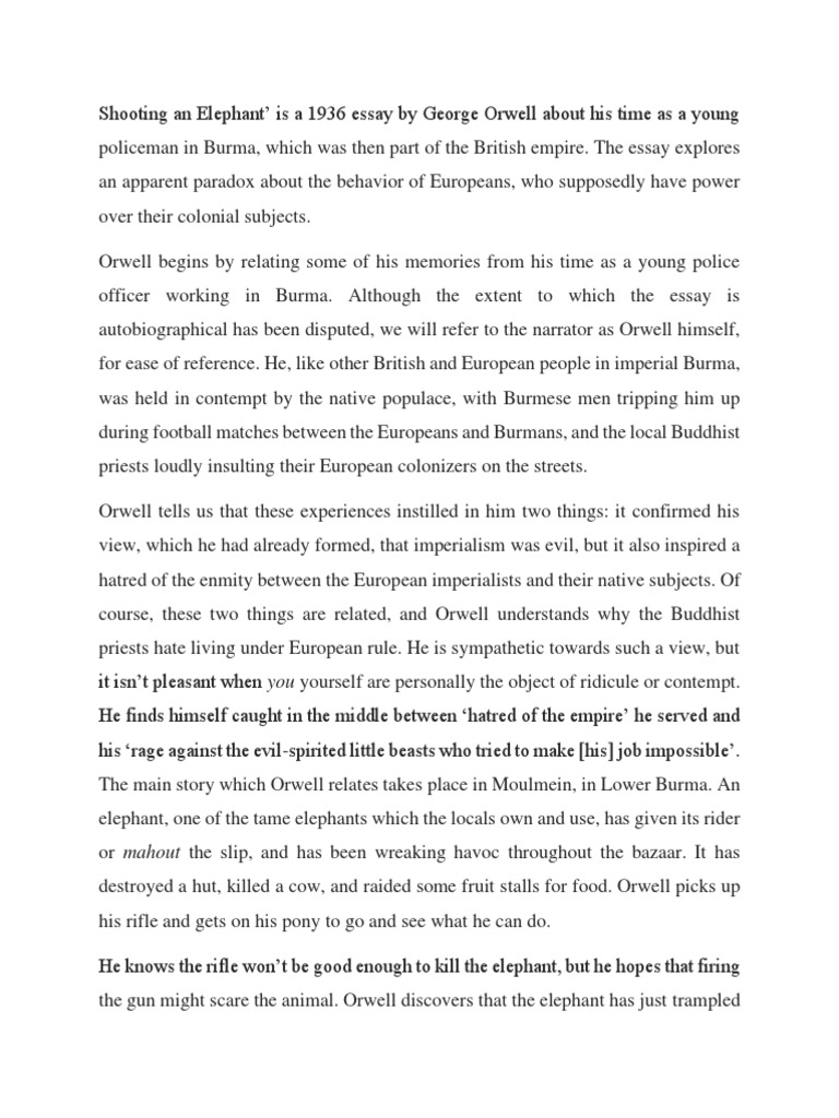 Shooting of An Elephant Summary PDF