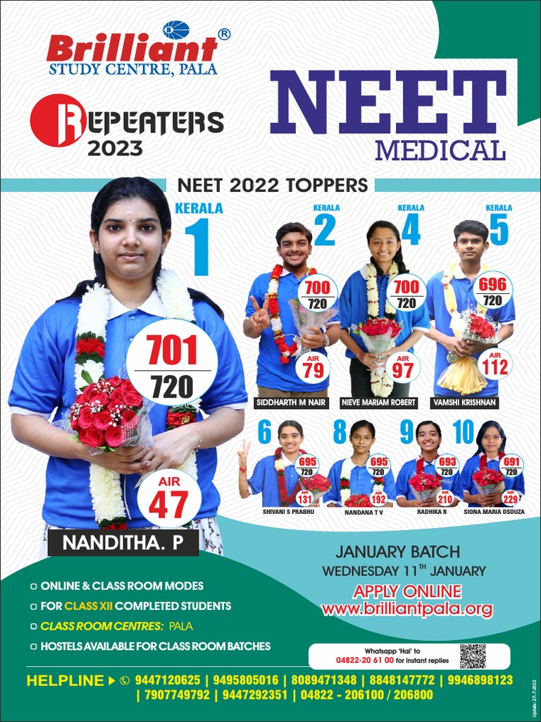 REPEATERS NEET BROCHURE 2023 6 Jan 3 2023 PDF Fee Service Industries