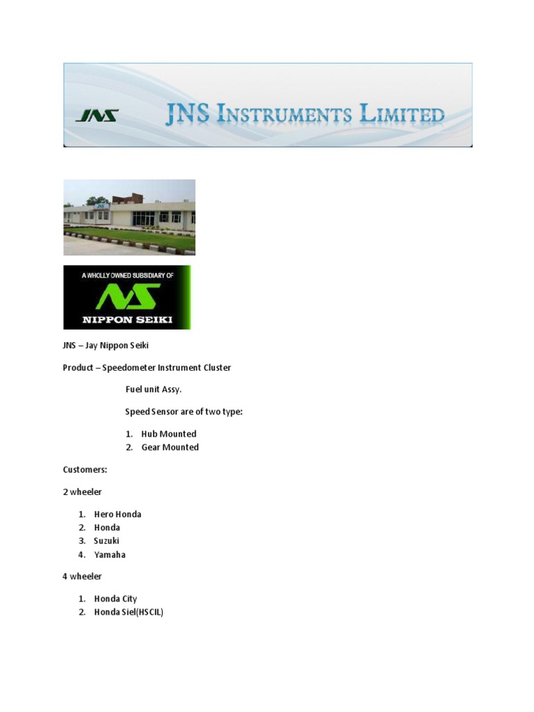 JNS Instruments: Speedometer Production Overview | PDF | Mechanical ...