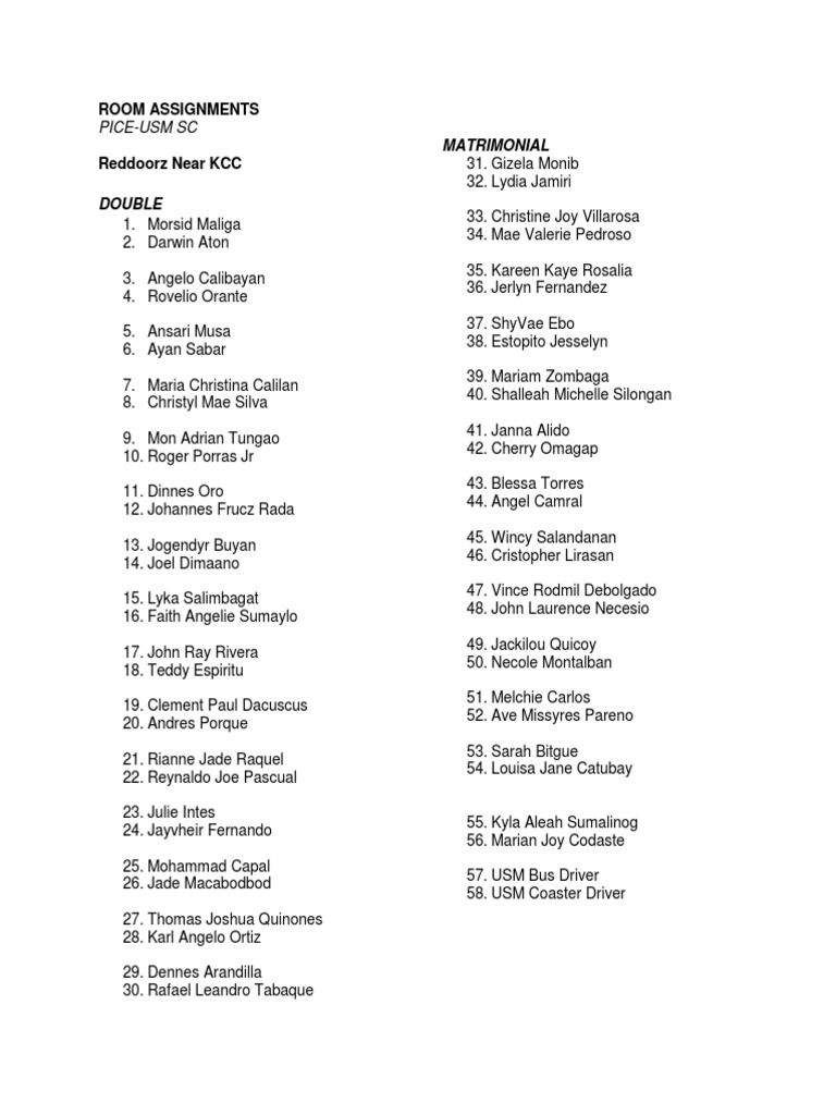 Final Room Assignments PDF