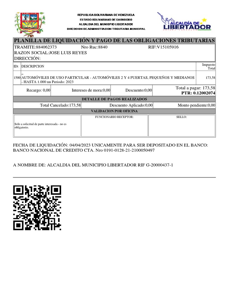 Liquidación de Obligaciones Tributarias 2023 | PDF