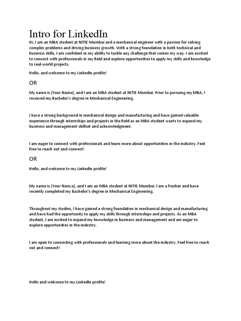 Intro For LinkedIn | PDF | Master Of Business Administration ...