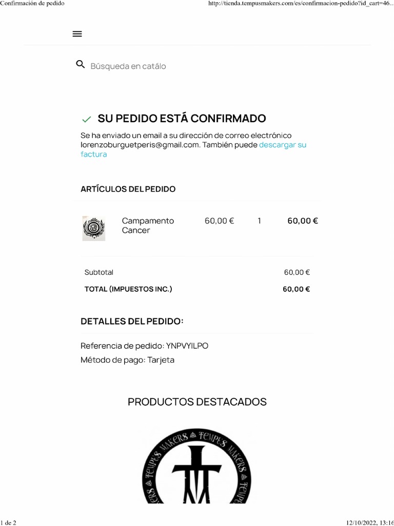 Confirmación de Pedido | PDF