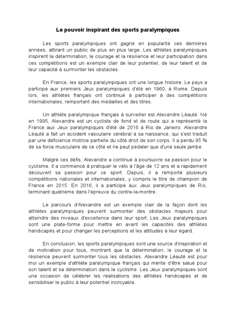 Le Pouvoir Transformateur Des Jeux Paralympiques Le Pouvoir Inspirant Des Sports Paralympiques | PDF