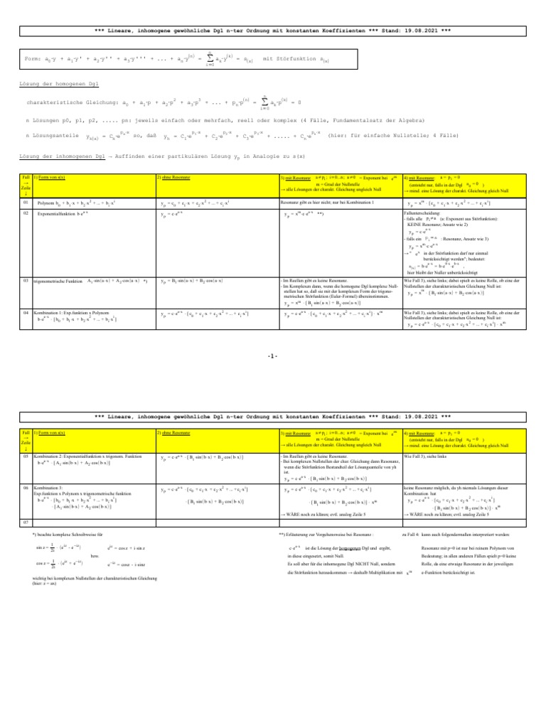 Lineare Dgl'en - Übersicht | PDF