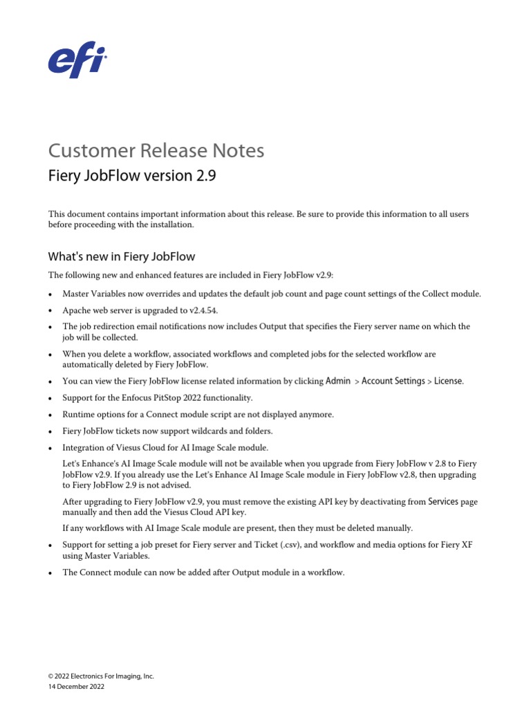 Fiery JobFlow v2.9 Customer Release Notes 1 PDF (Single Chapter) En-Us ...