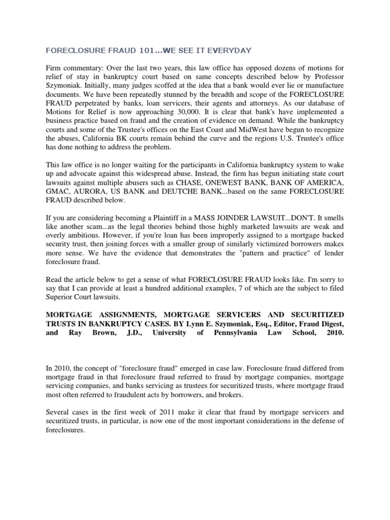 Foreclosure Fraud and Legal Challenges | PDF | Foreclosure | Mortgage Law