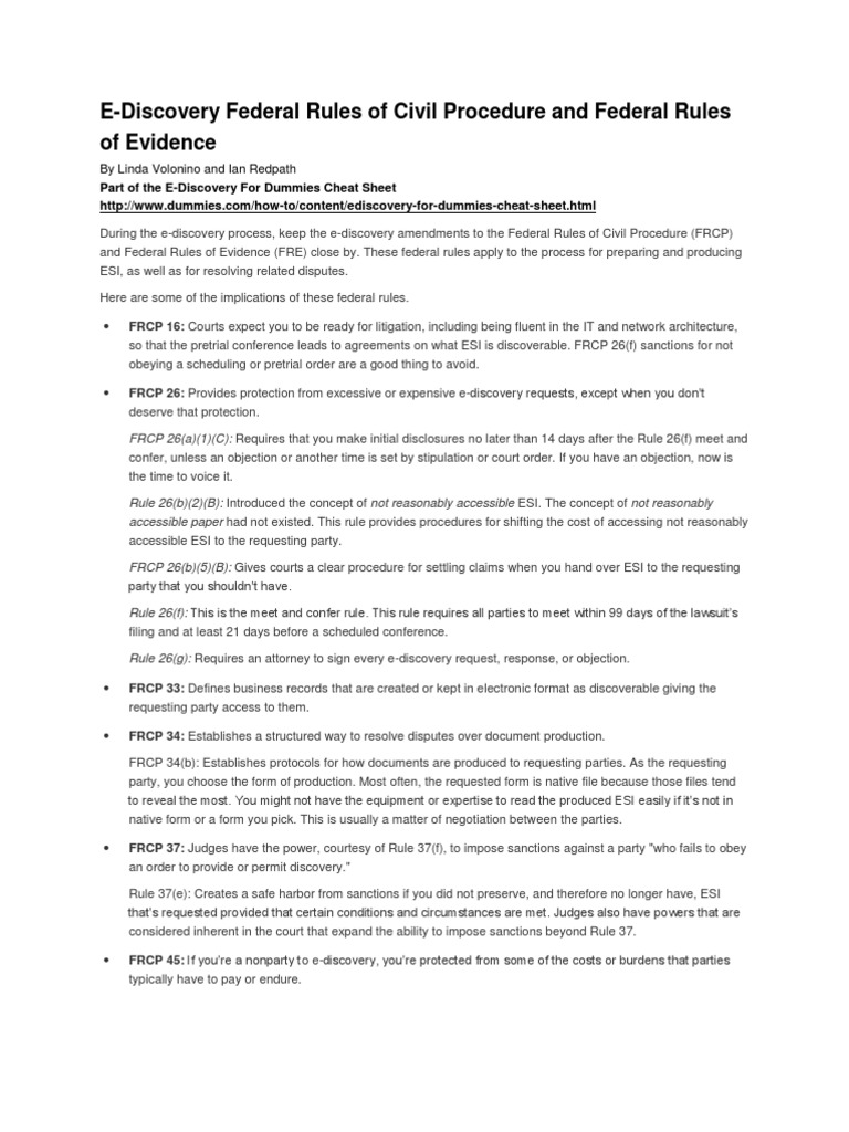 New Rules of Civil Procedure and Evidence Cheat Sheet for Dummies