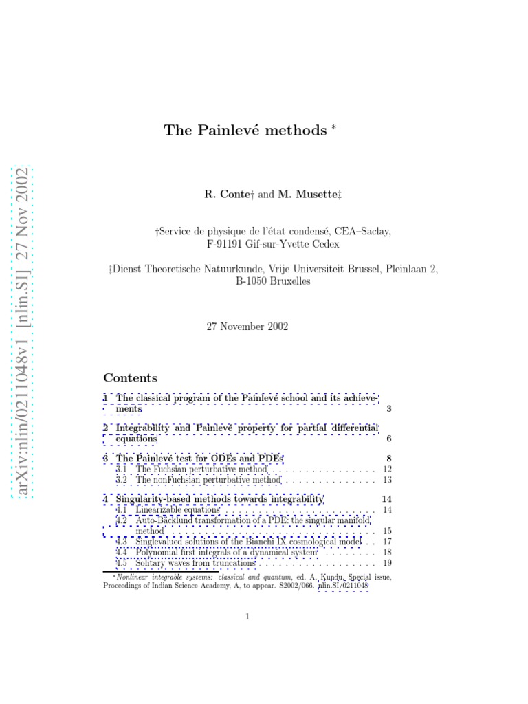 Painlevé Methods for Nonlinear Equations | PDF | Partial Differential ...