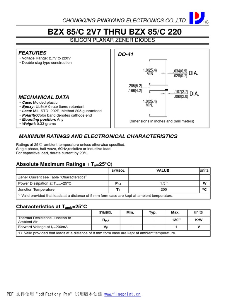 BZX Diodo Zener Datasheet PDF Ingeniería