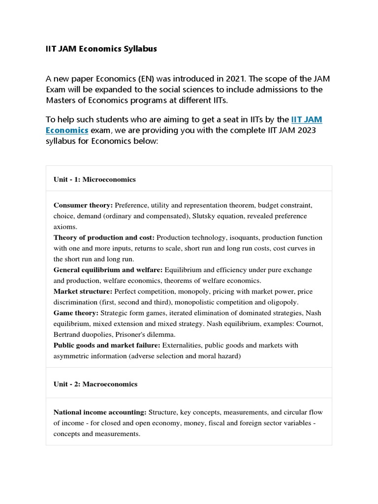 IIT JAM Economics Syllabus PDF