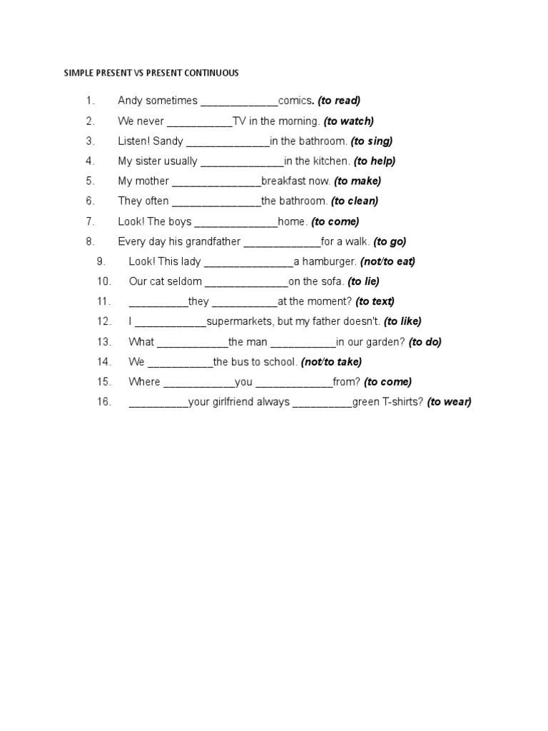 Present Simple vs Continuous Exercises | PDF
