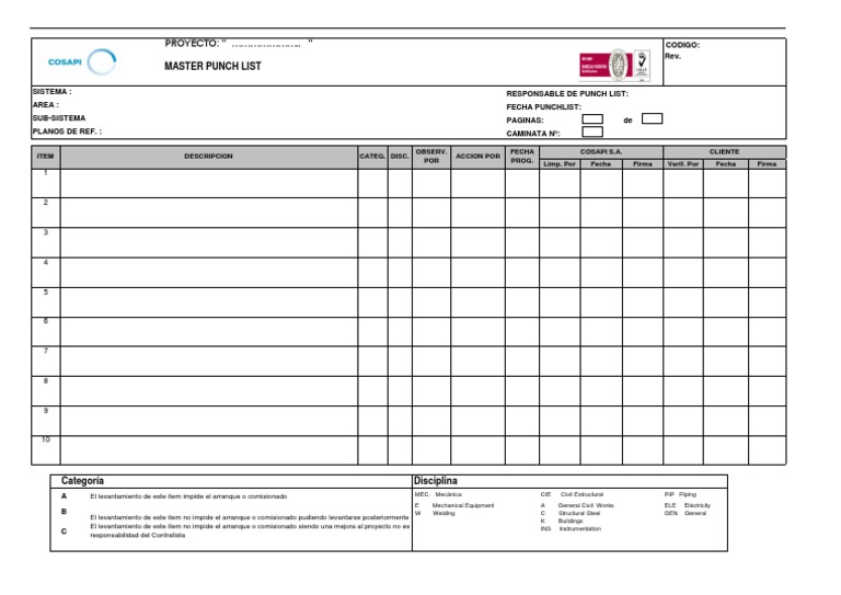 ML Formato de Punch List PDF
