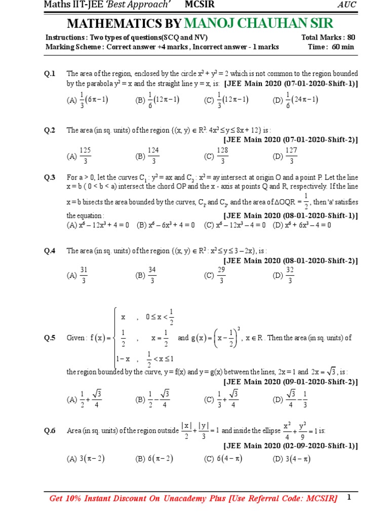Manoj Chauhan Sir: Mathematics by | PDF | Area | Mathematical Analysis