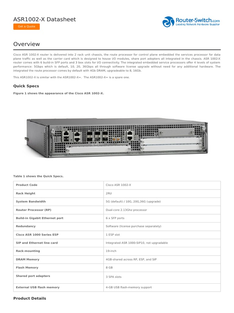 Asr1002 X Aggregation Service Router | PDF | Flash Memory | Router  (Computing)