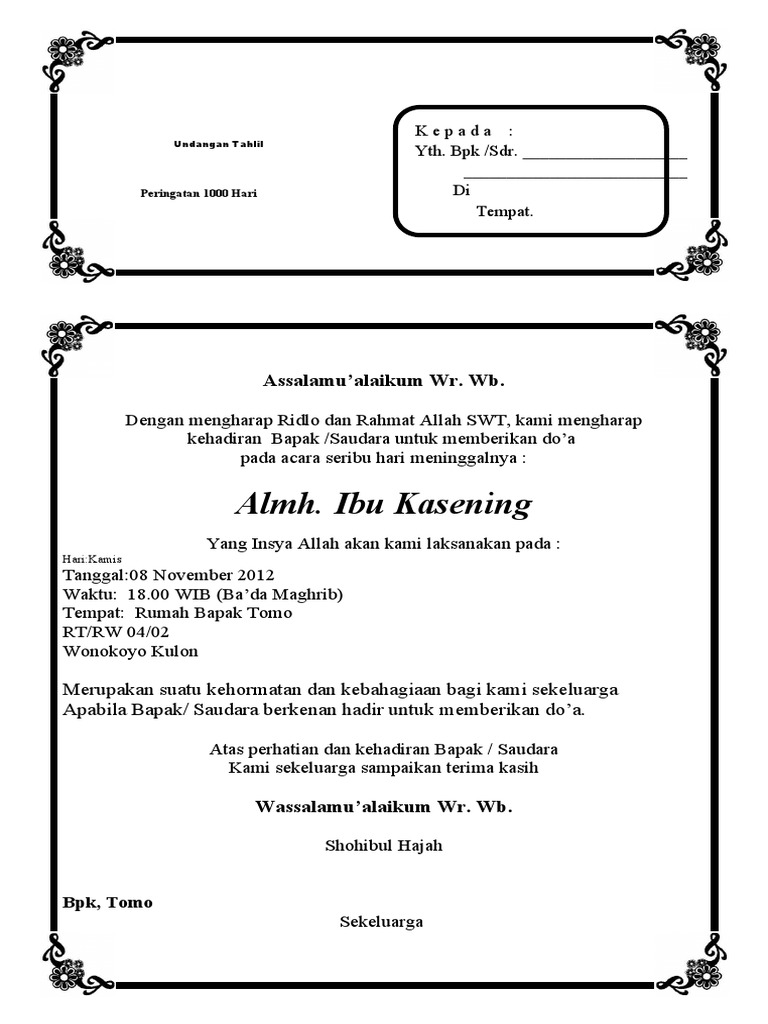 Undangan Tahlil 1000 Hari | PDF