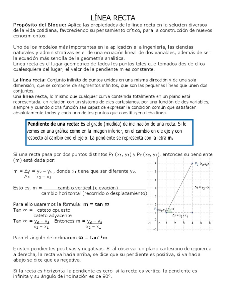 LÍNEA RECTA 3 Sem Act - 2 | PDF | Pendiente | Línea (geometría)