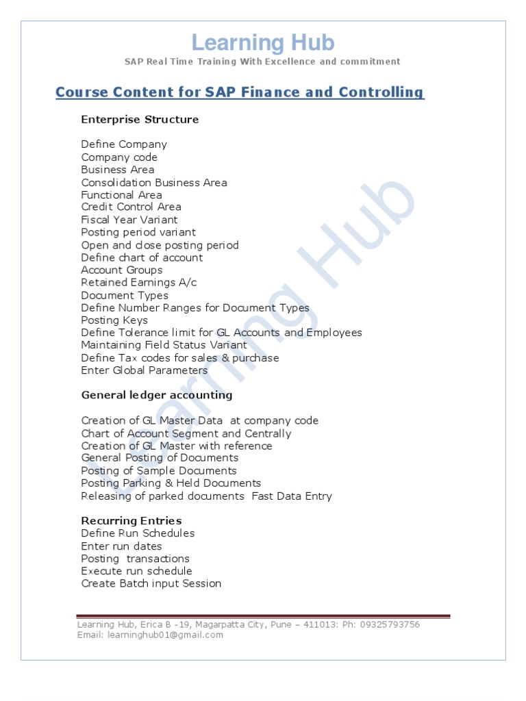 Learning Hub: Course Content For SAP Finance and Controlling | PDF ...