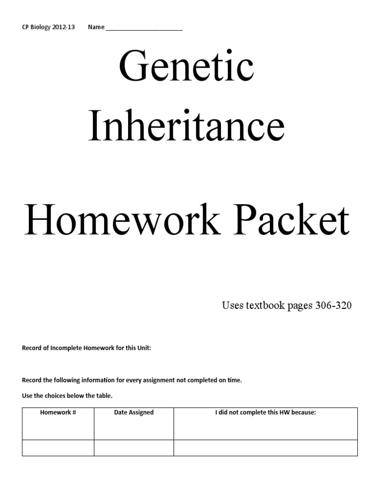Genetic Inheritance Homework Guide | PDF | Dominance (Genetics) | Genotype