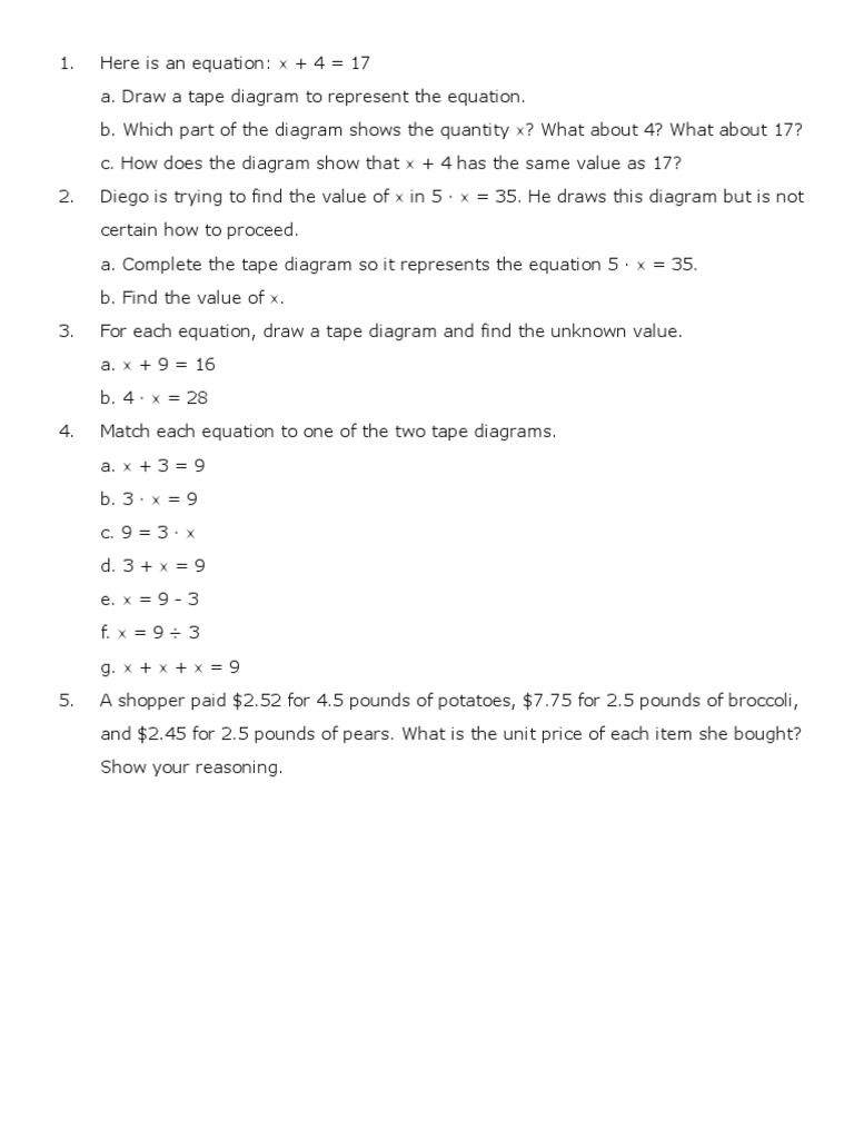 Tape Diagram Questions Intro PDF