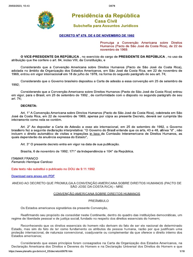 CADH - Pacto de São José da Costa Rica | PDF