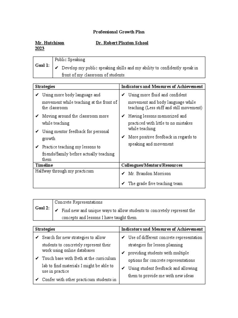 Professional Growth Plan PDF Mentorship Classroom Management