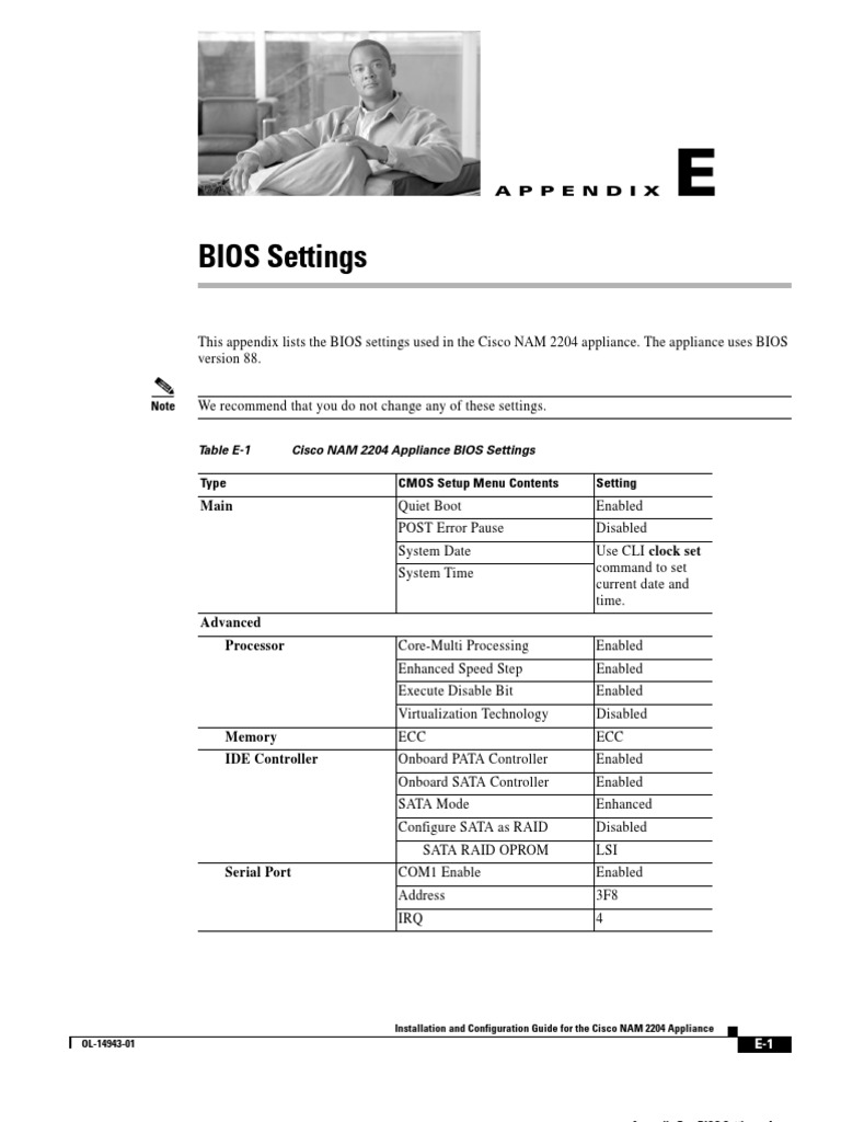 Cisco NAM 2204 BIOS Settings Guide | PDF