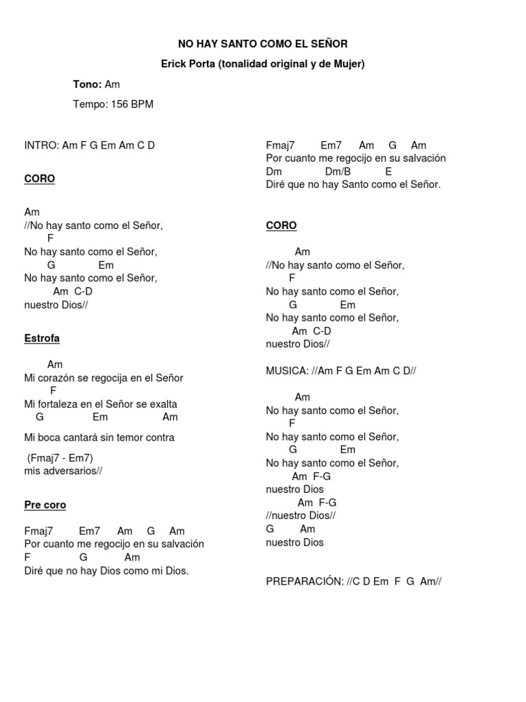 Acordes y letra: No hay santo como el Señor | PDF | Las artes escénicas