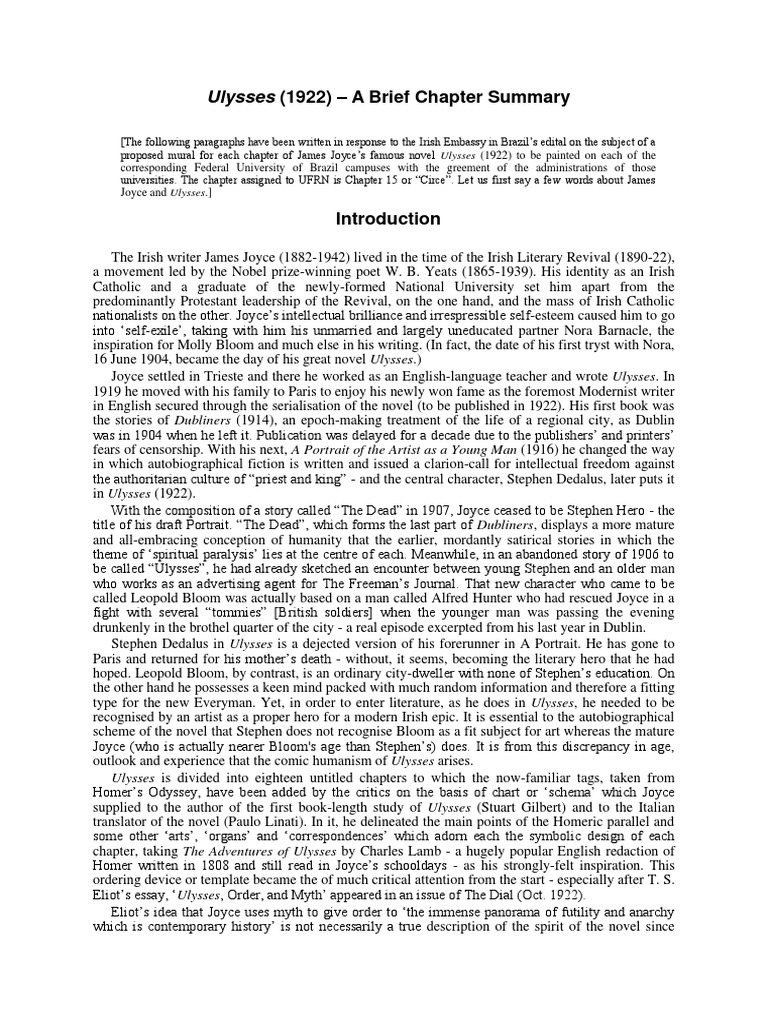 Ulysses Chapters Summaries PDF Ulysses (Novel) James Joyce