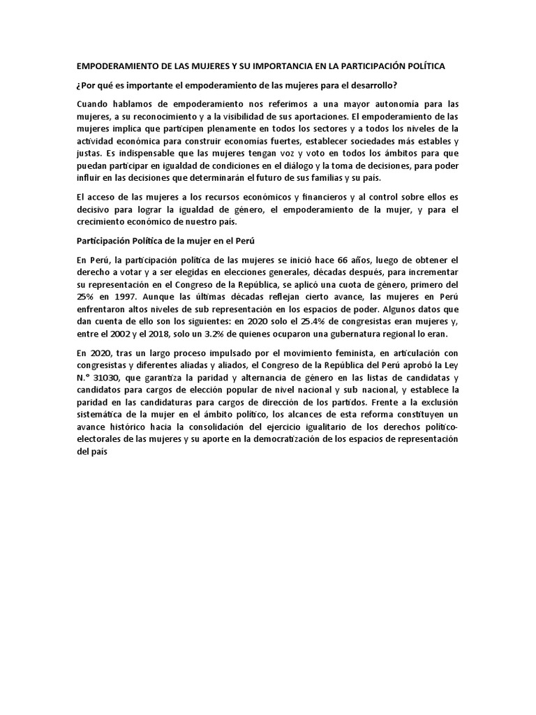 Empoderamiento y Política de Mujeres en Perú | PDF