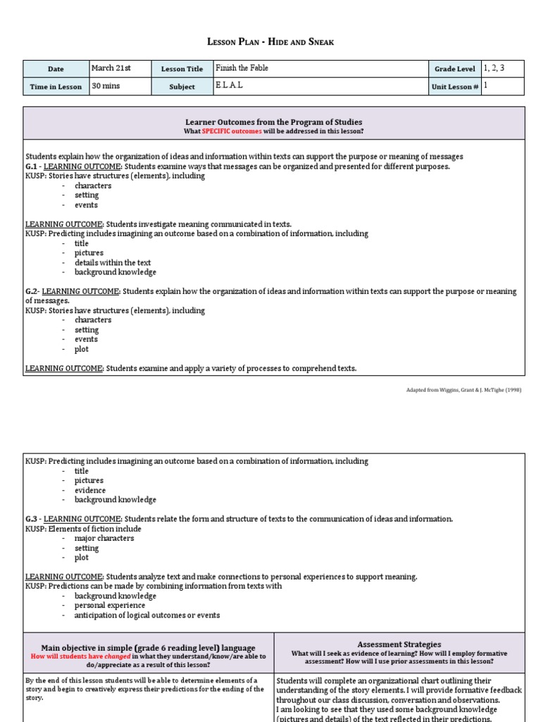 Lesson Plan Hide and Sneak | PDF | Learning | Educational Assessment