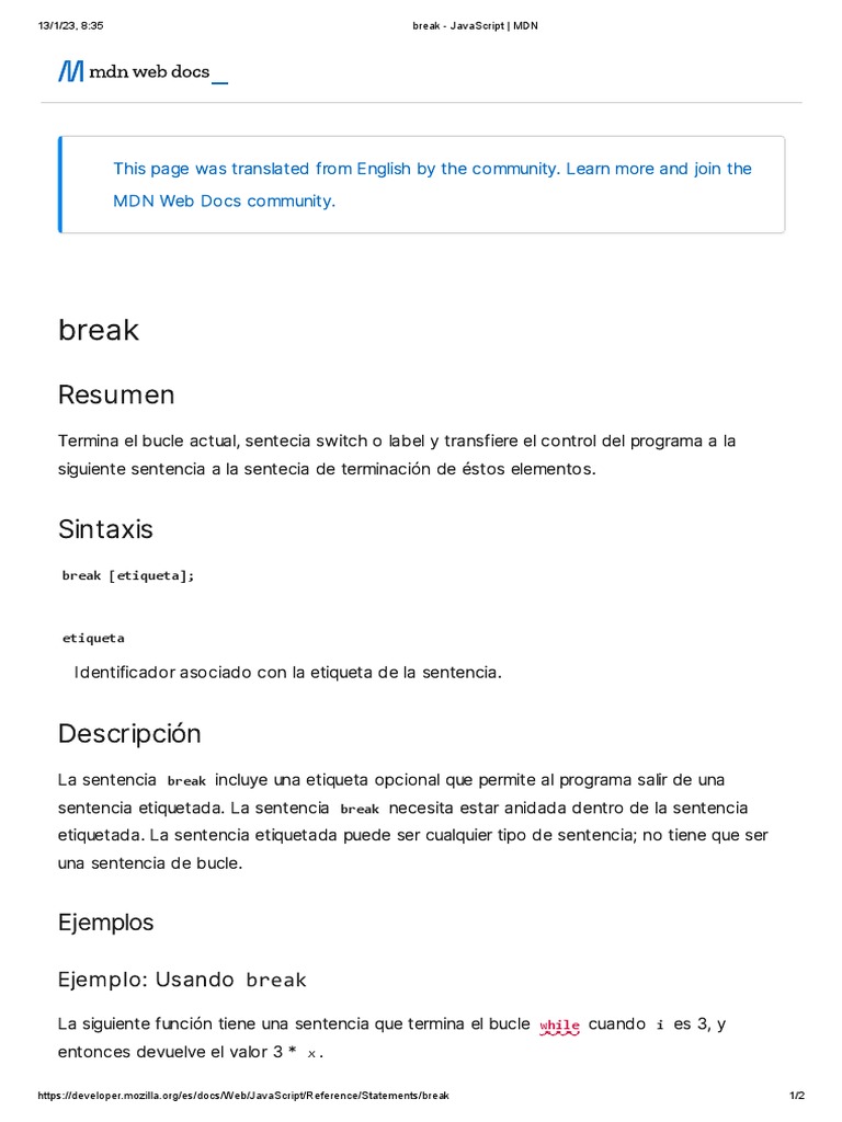 Break - JavaScript - MDN | PDF