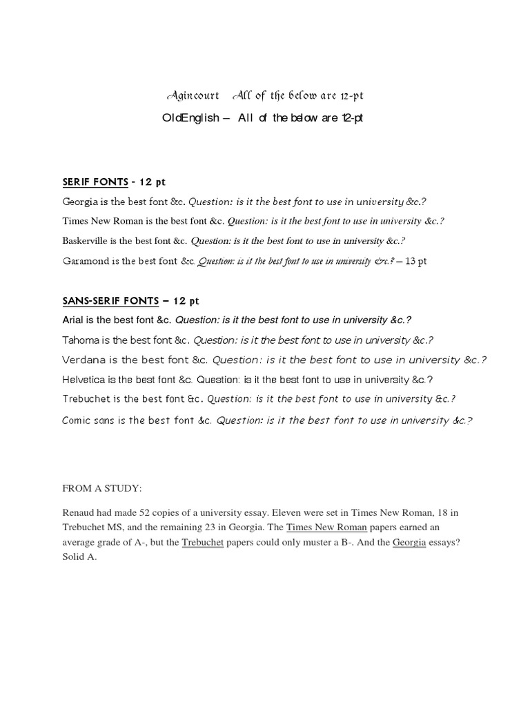 Best Fonts for University Essays Analysis | PDF | Typefaces | Sans Serif