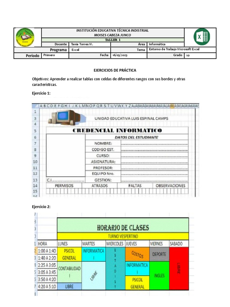 Taller de Excel para Grado 10 | PDF | Informática