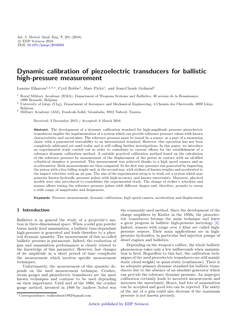 Dynamic Calibration of Piezoelectric Transducers | PDF | Calibration ...