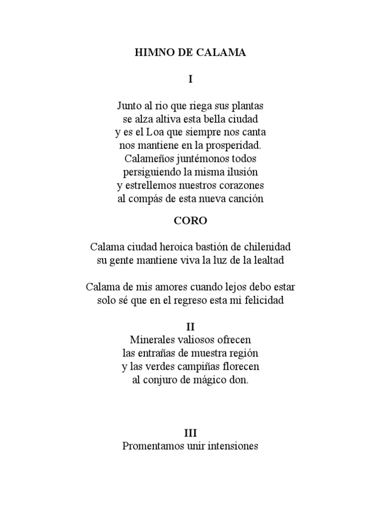 Himno de Calama: Letra y Significado | PDF