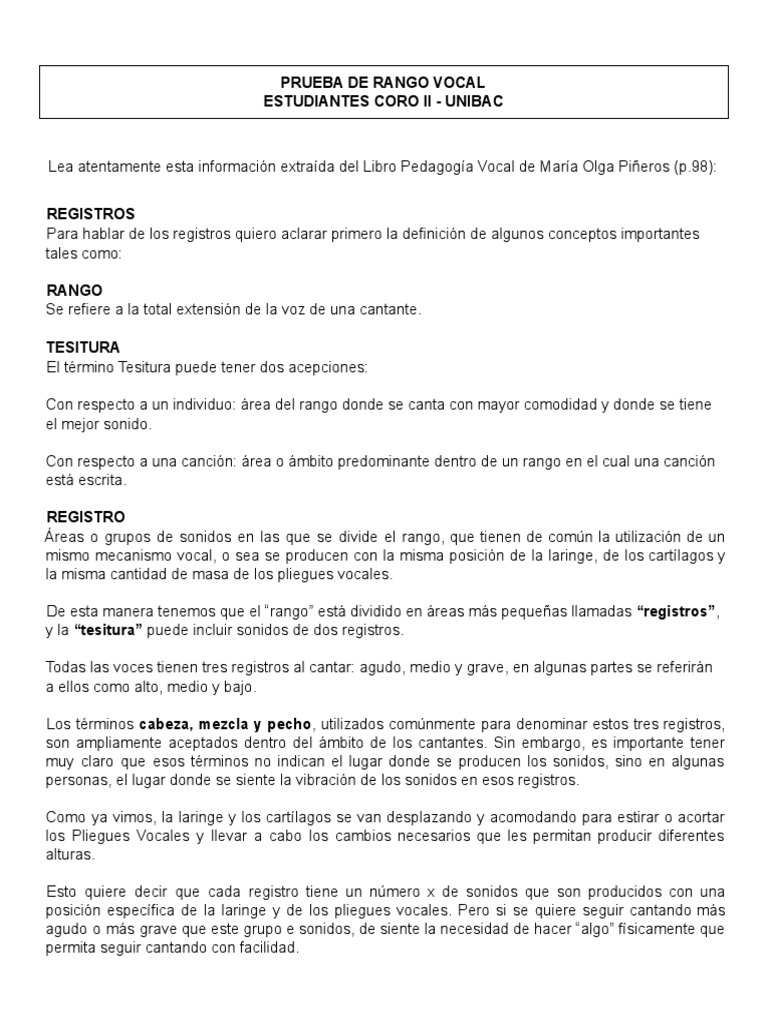 Prueba de Rango y Tesitura Vocal | PDF | Música vocal | Canto