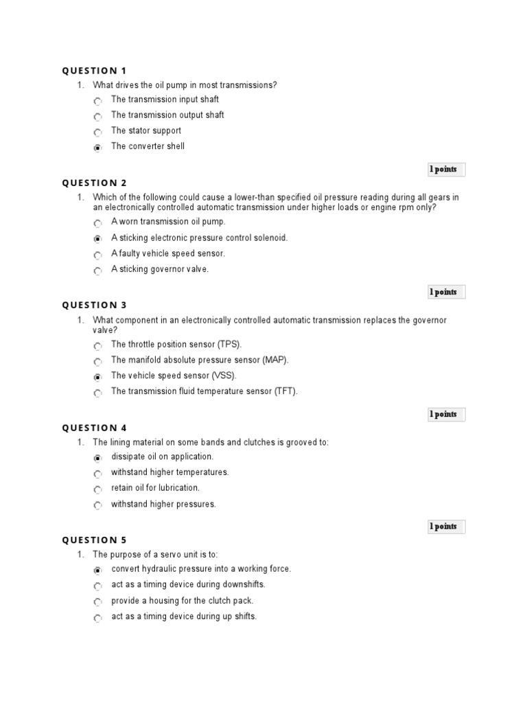 Automatic Transmission Quiz Questions | PDF | Automatic Transmission ...