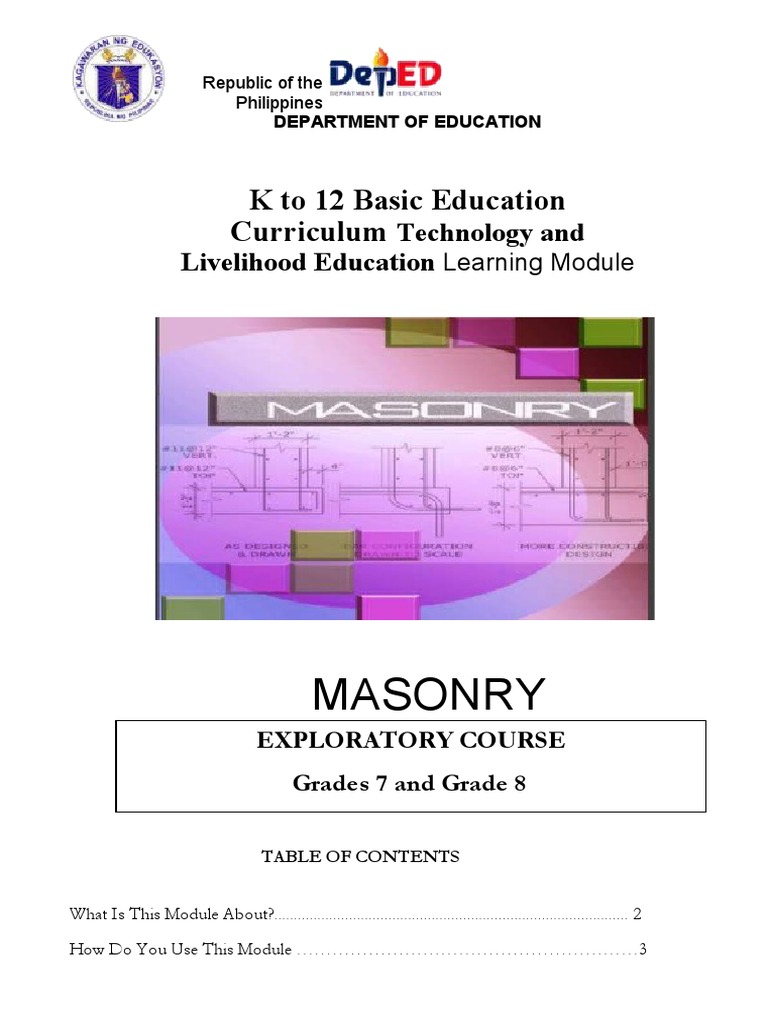 Masonry Learning Module for Grades 7-8 | PDF | Masonry | Brick