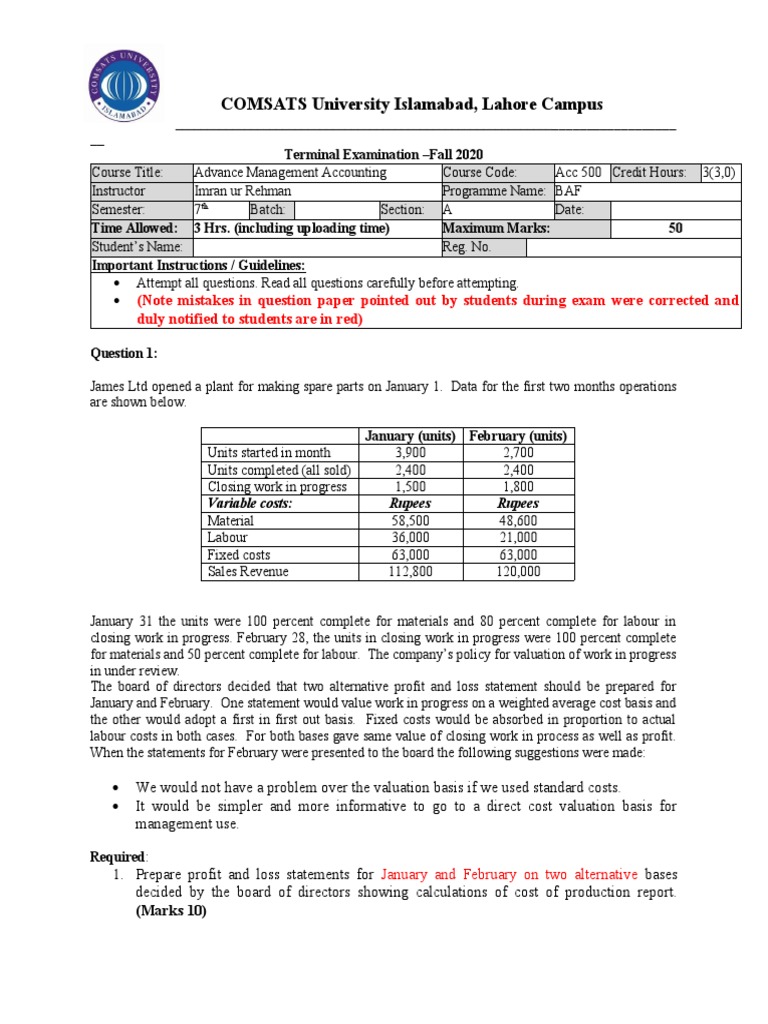 AMA Terminal Fall 20 | PDF | Cost | Valuation (Finance)