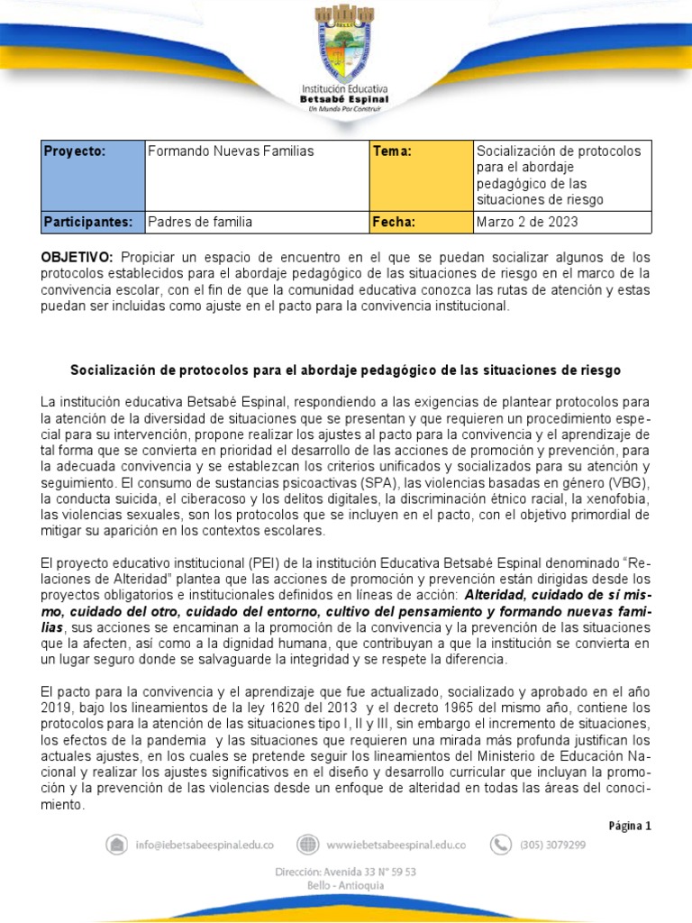 Socialización de Protocolos para El Abordaje Pedagógico de Las ...