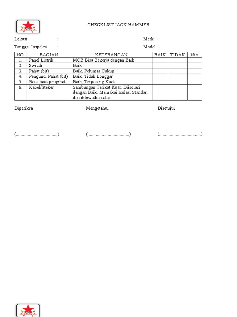 Checklist Inspeksi Jack Hammer | PDF
