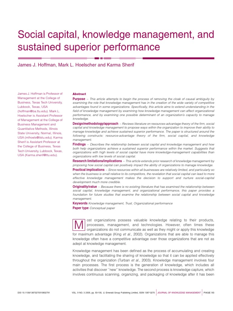 Social Capital's Role in Knowledge Management | PDF | Social Capital ...