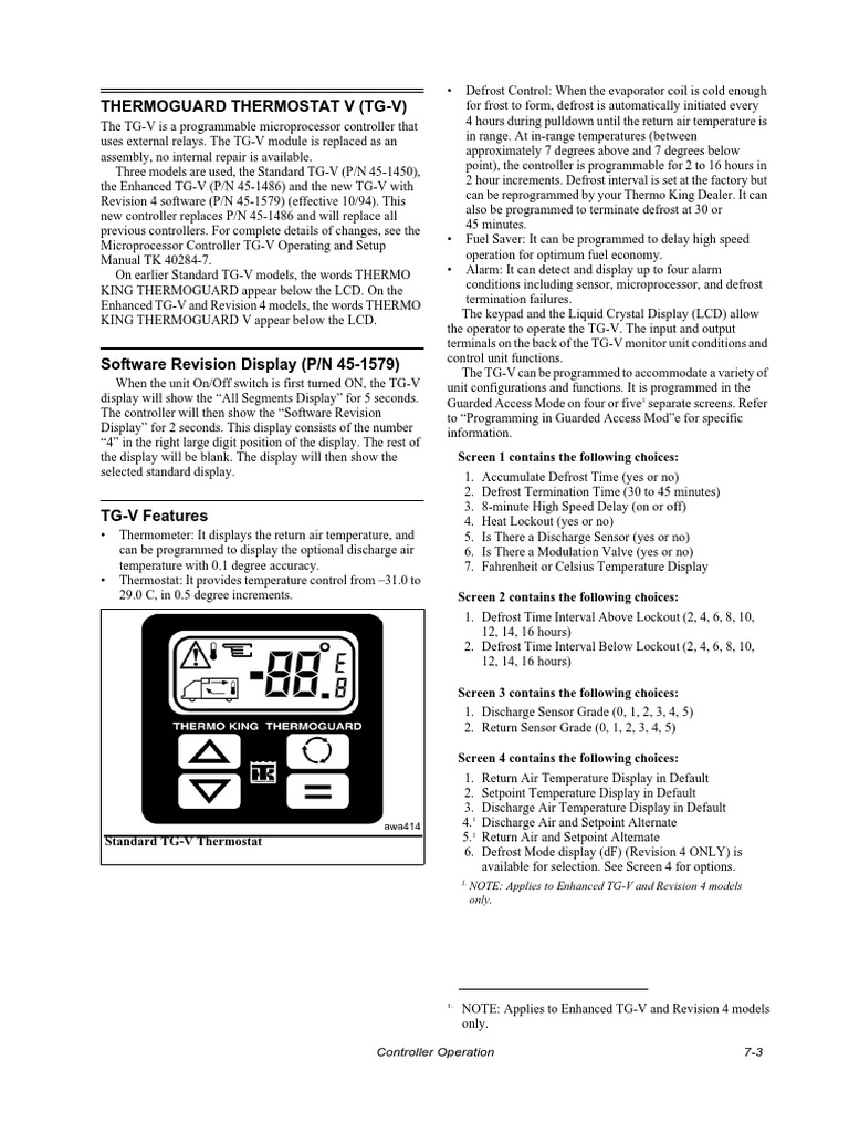 Thermoguard Thermostat V (TGV) Screen 1 Contains The Following