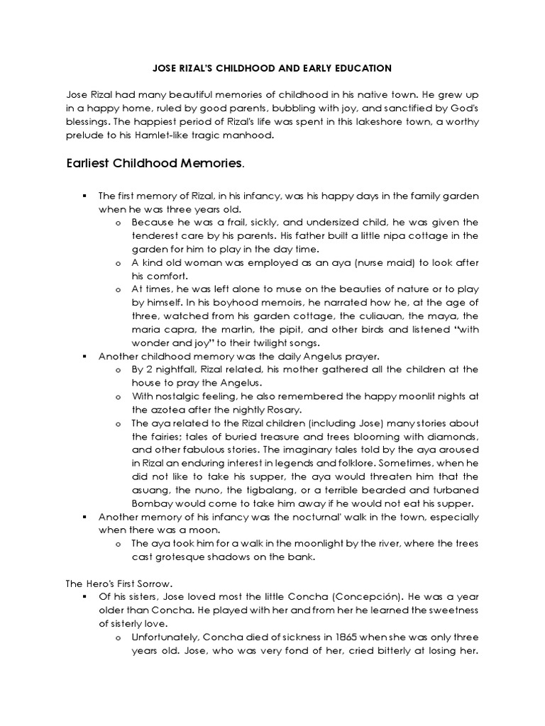 Jose Rizal's Childhood and Early Education PDF