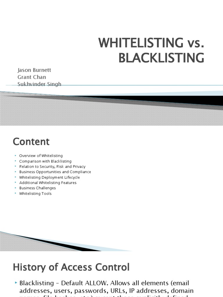 Whitelisting vs. Blacklisting: Jason Burnett Grant Chan Sukhvinder ...