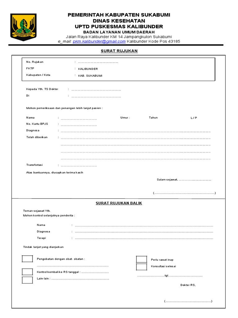 Surat Rujukan Medis Puskesmas Kalibunder | PDF