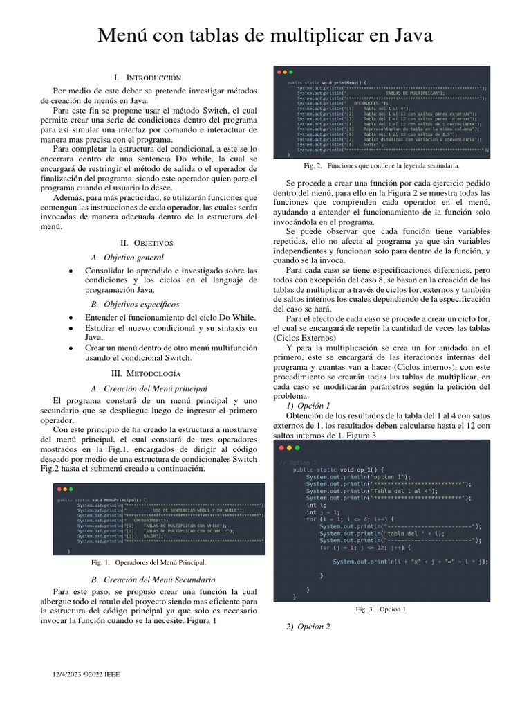Tablas de Multiplicar en Java PDF Java (lenguaje de programación